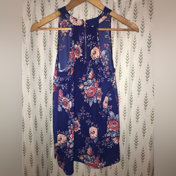 Blue Floral Pink Rose Dress Tank - Picture 2 of 3